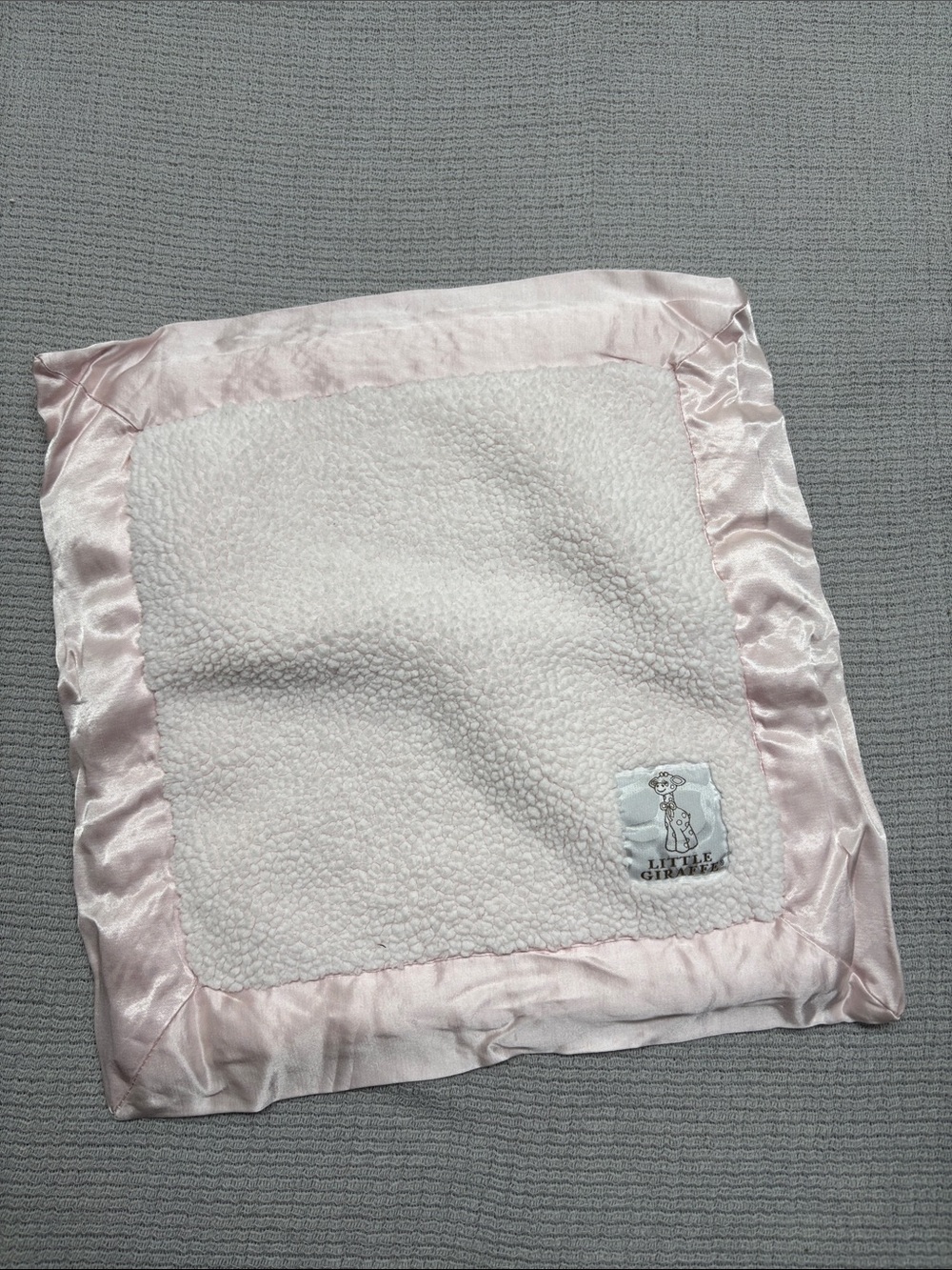 Little Giraffe Light Pink Satin Trim Security Blanket Lovey Plush Sherpa 14"